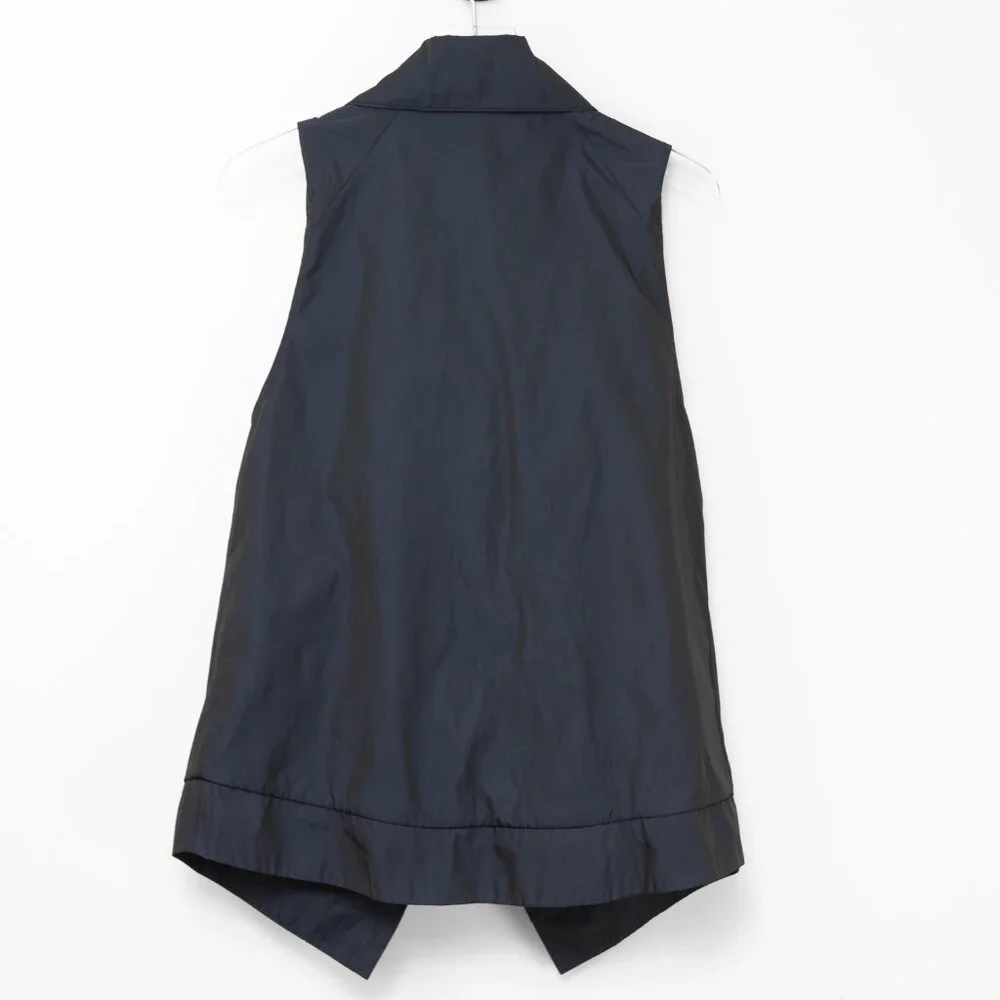 Sun Kim Jenny Vest Asymmetrical Ruched Lightweight Lagenlook Navy Blue Size XS - Picture 2 of 6